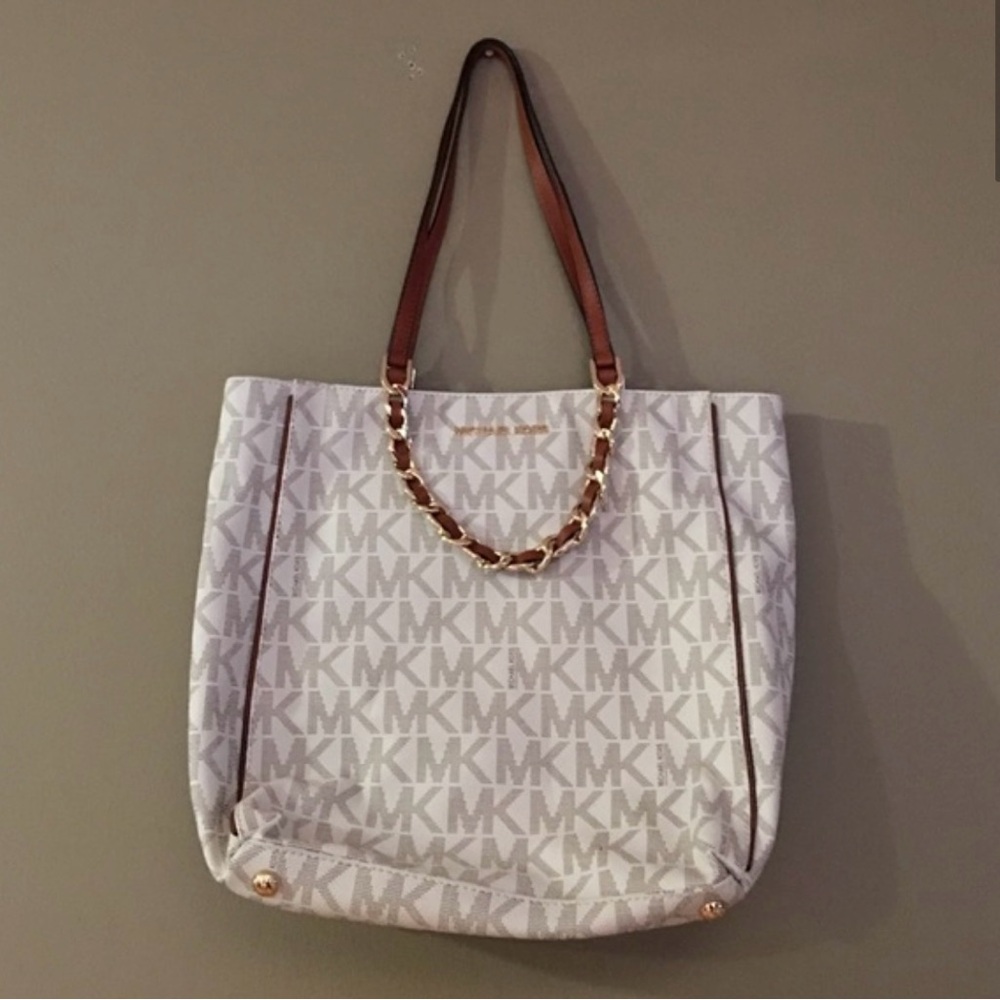 Michael Kors White and Brown Tote Bag